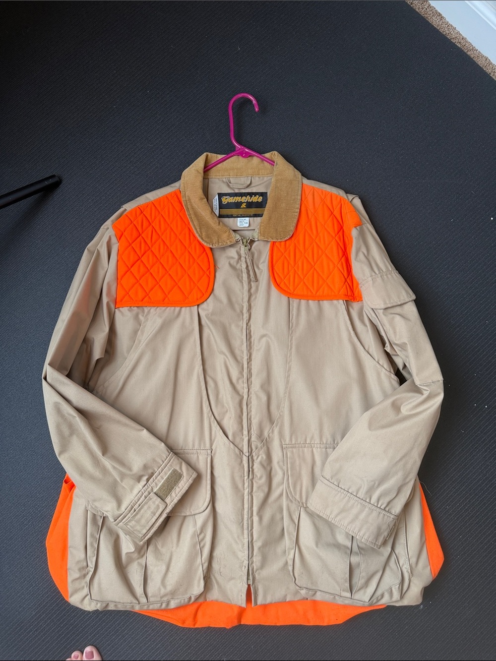 Men's Tan Field Jacket with High-Vis Orange Quilted Shoulders - Picture 5 of 16